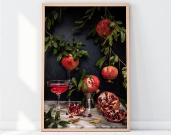 Food Art Print, Pomegranates Photo, Bar Decor, Still Life, Kitchen Wall Decor, Bar Wall Art, Food Photography, Bar Wall Art