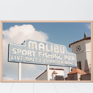 Malibu Photography, Pier Sign, Beach House Decor, Film Photography, 8 x 12, 12 x 18 Print, Framed Print, Beach Gifts, Clouds, Film