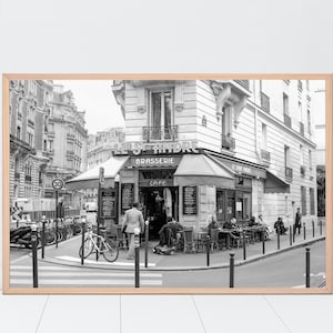 Paris Cafe Print, French Cafe Architecture, Black & White Photography, Le St. Andre Brasserie Photo, Parisian Cafe, Travel Photography