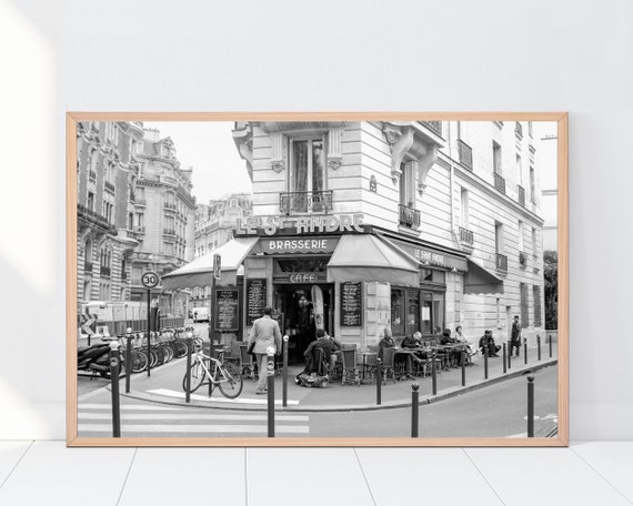 Paris Cafe Print, French Cafe Architecture, Black & White Photography, Le St. Andre Brasserie Photo, Parisian Cafe, Travel Photography