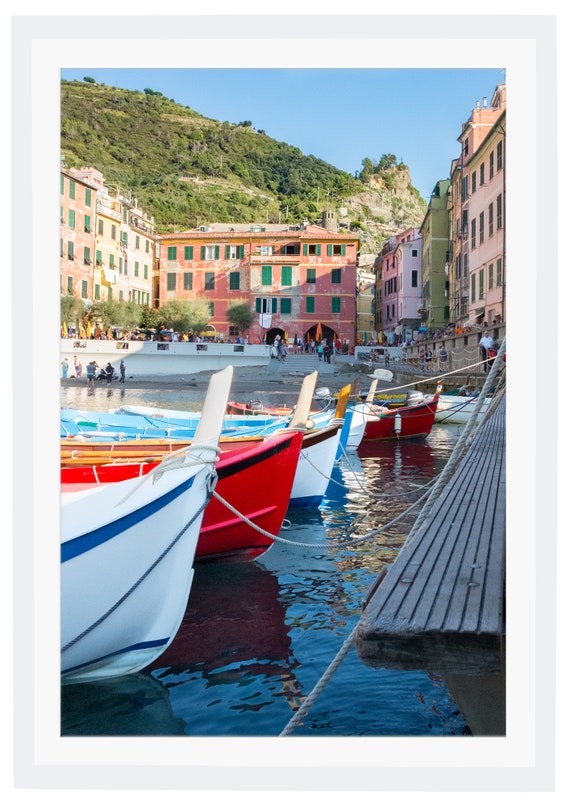 Boats docked in Vernazza Italy Print Boats docked in Vernazza Italy Print