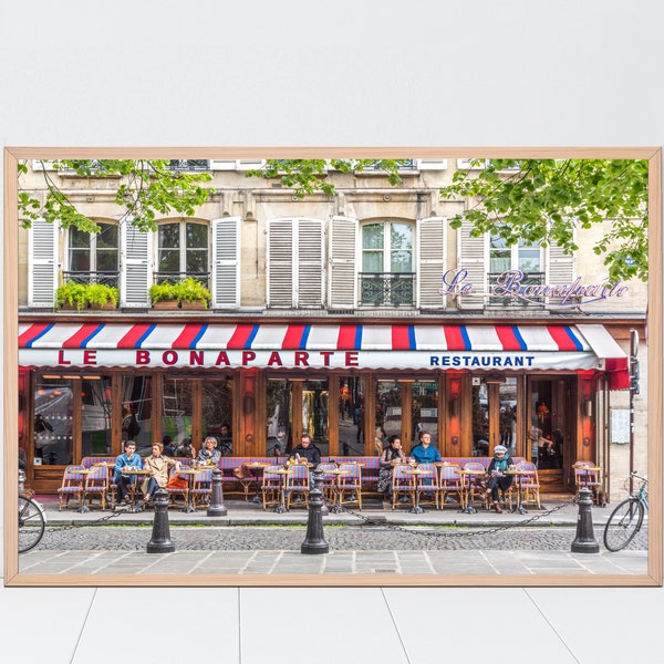 French Cafe Wall Art, Le Bonaparte Cafe, Paris Photo, French Cafe Photography, Paris Decor, Paris Cafe Print, Lindsey Foard Photography