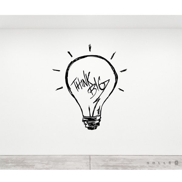 THINK BIG Wall decal - Light Bulb Office Wall vinyl sticker - Office Wall Art - Work - Success - Business - Motivational quotes