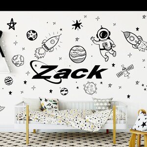 SPACE Wall Decals with CUSTOM NAME - Astronaut, Stars, Planets, Spaceship, Rocket Wall Stickers - Personalized Kids wall Decor