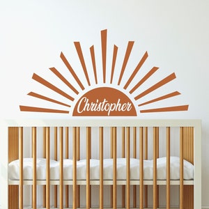 Custom Name Sun Wall Decal – Personalized Half Sun Nursery Decor – Boho Baby Room Sunrise Sticker – Baby Shower Gift – Nursery Gift