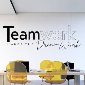 Adesivo murale "Il lavoro di squadra fa avverare i sogni" – Decorazione murale per il lavoro di squadra – Decorazione motivazionale per ufficio – Adesivo in vinile con citazione aziendale sul team