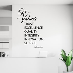 Our Values Customizable Wall Decal - Select 6 Words and your Business Name - Personalized Core values Decal - Family values - Office Decor