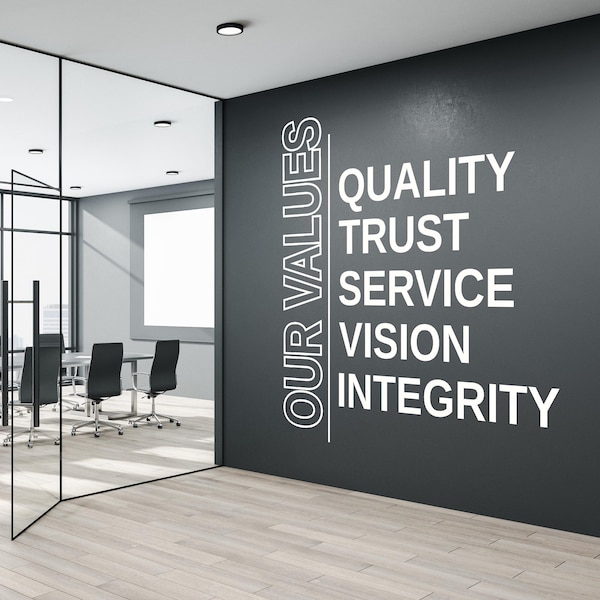 Customizable Company Values Large Wall Decal - Our Values Select 5 words - Personalized Office Wall Decal - Corporate values - Core values
