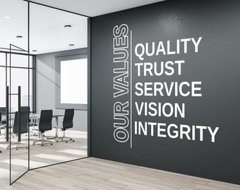 Customizable Company Values Large Wall Decal - Our Values Select 5 words - Personalized Office Wall Decal - Corporate values - Core values