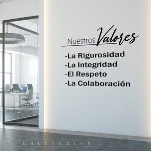 Nuestros Valores Decal - Custom Company Values Large Wall Decal - Values Select 4 words  - Personalized Office Wall Decor -Spanish Lettering