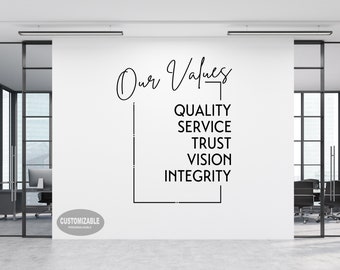 Nos valeurs Sticker mural personnalisé 5 mots - Sticker mural de bureau personnalisé - Décoration de bureau personnalisée - Valeurs de l'entreprise - Valeurs familiales