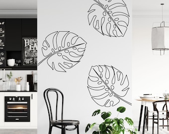 Monstera Leaf Wall Decals – Set of 3 Tropical Outline Stickers
