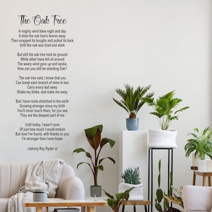 Poem The Oak Tree by Johnny Ray Rider Jr. - Poem Wall Decal - Poem Wall Art - Poem Tree - Poetry Art