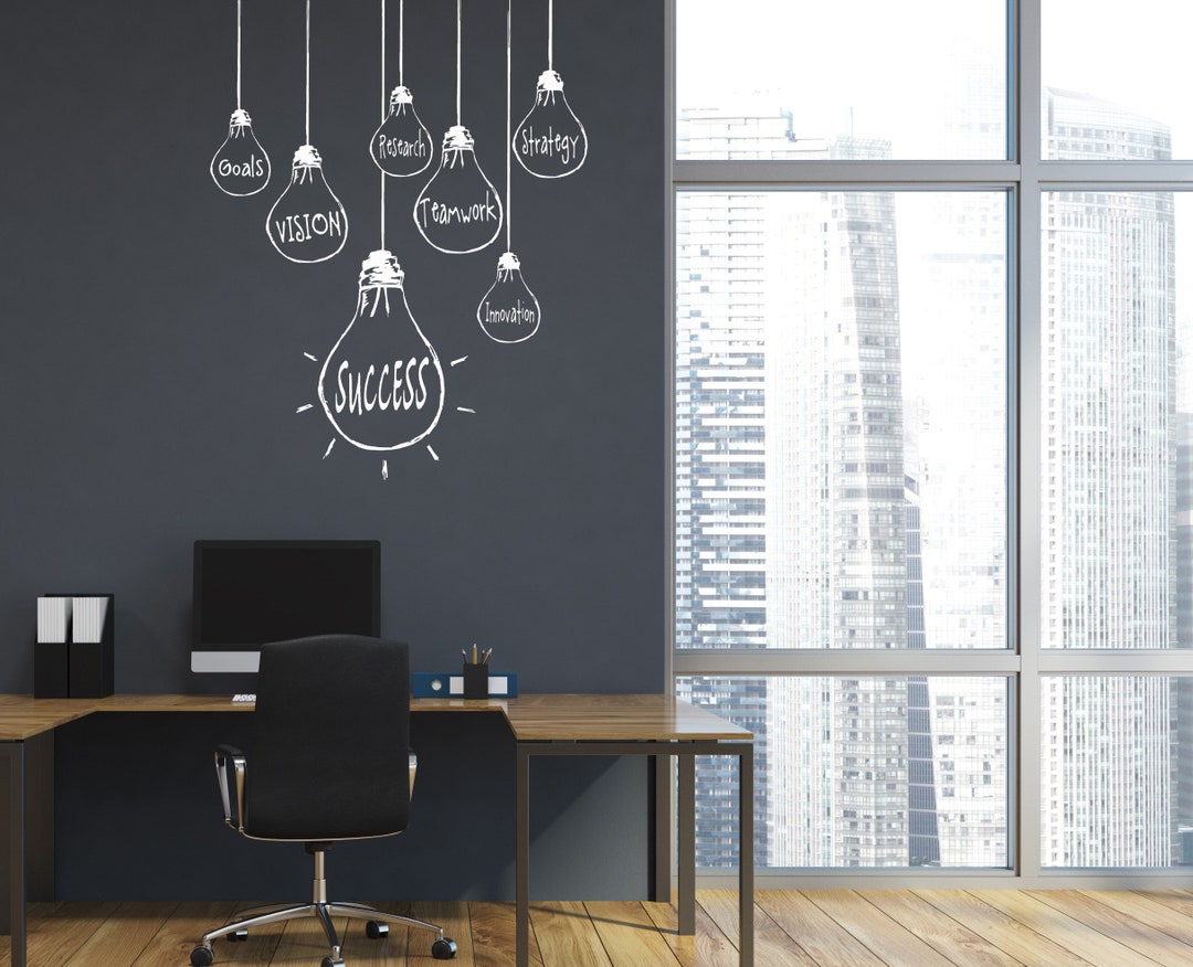 Light Bulb Success Vinyl Wall Decal - Office Decor, Motivational Quotes ...