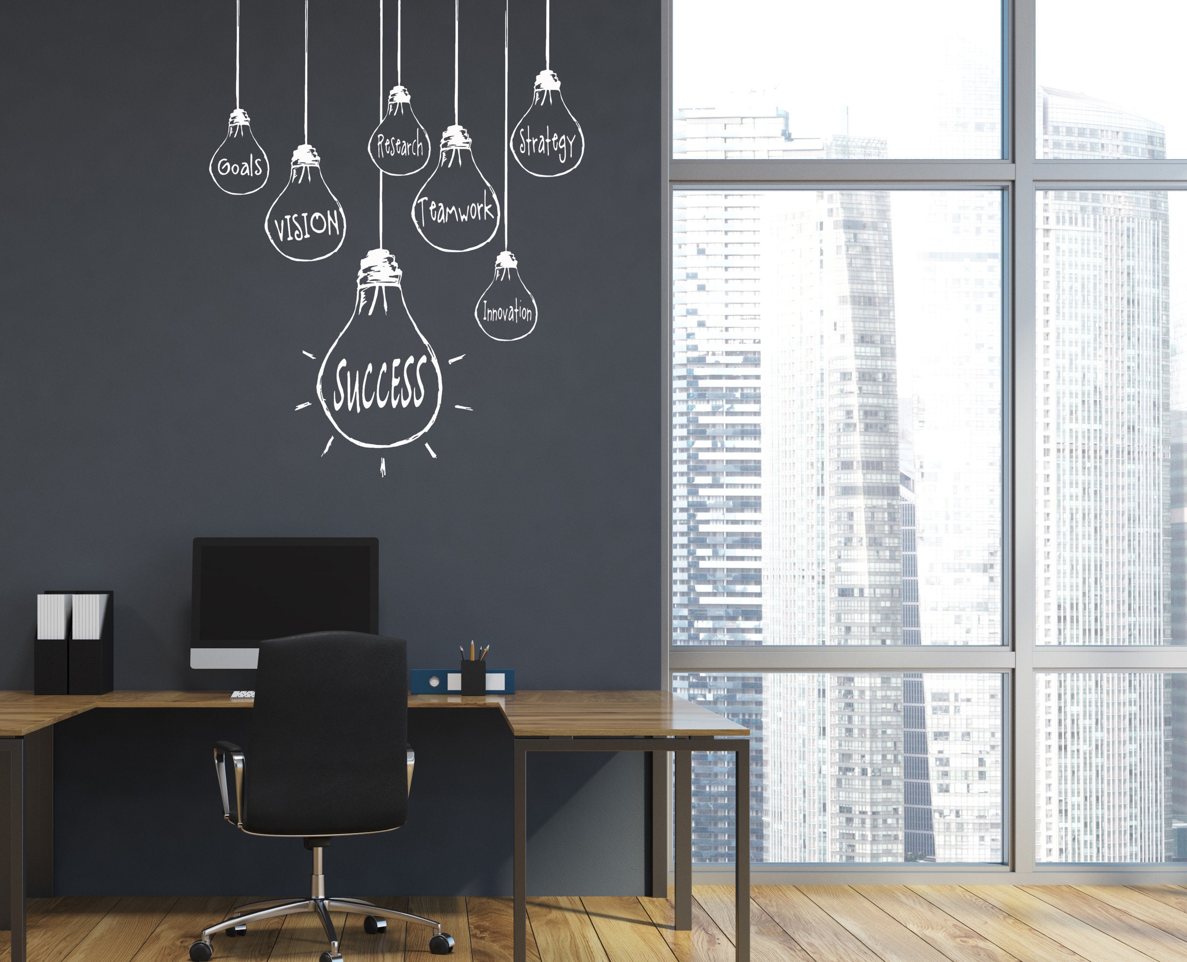 Light Bulb Success Vinyl Wall Decal - Office Decor, Motivational Quotes ...