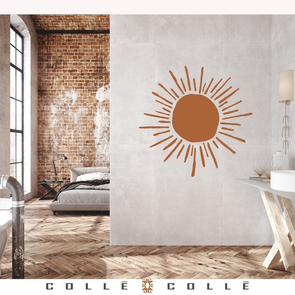 Sunshine Wall Decal - Nature wall art - disegnato a mano Sole - decorazione murale boho, arte murale del bagno, arte moderna del vivaio, arredamento minimalista