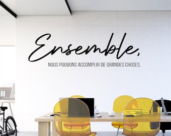 Sticker mural Ensemble – Citation française bureau – Décor mural d’équipe – French Teamwork Wall Decal – Office Vinyl Wall Art – Ensemble