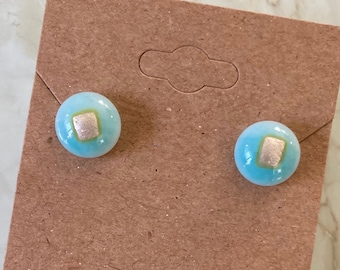 Aqua/turquoise & silver earrings | fused glass