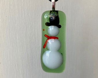 Fused glass snowman pendant
