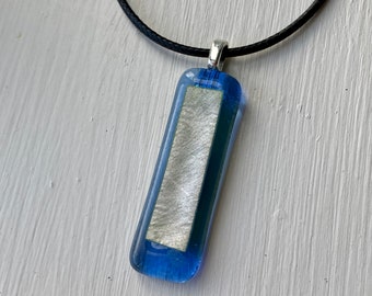 Lavender transparent & silver pendant | fused glass