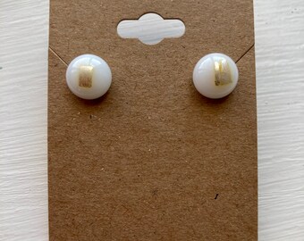 Ivory & silver glass earrings | fused glass