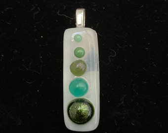 Shades of green dot pendant | fused glass