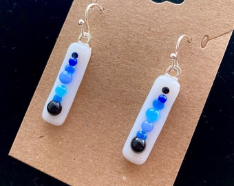 Blue raised dot earrings | fused glass