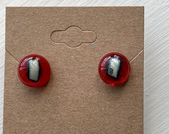 Red glass with silver earrings | fused glass