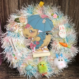 Vintage Easter wreath, RAinbow, OOak, Easter CHick