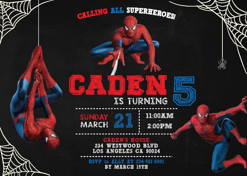 Digital Spiderman Birthday Invitation. Spiderman Invites. Etsy