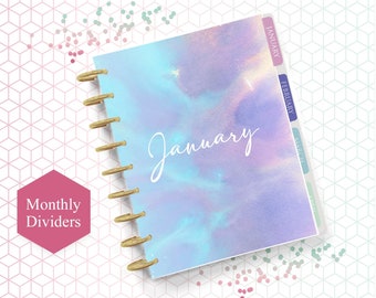 Classic Happy Planner Dividers Printable | Monthly Watercolour tabbed dashboards | Monthly Planner Dividers for Classic HP