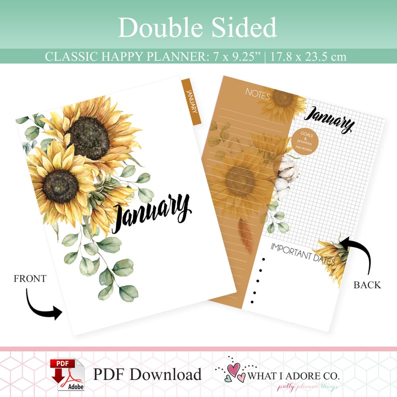 HAPPY PLANNER DIVIDERS with Notes Printable Double Sided Sunflower Fall Planner Dividers Planner Monthly Dividers Printable image 2