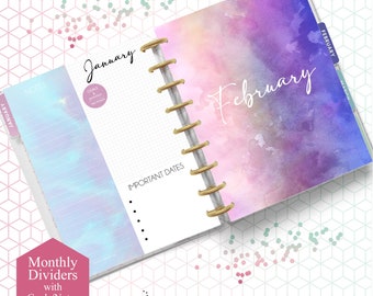HAPPY PLANNER DIVIDERS with Notes Printable | Double Sided Monthly Dividers | WaterColour Planner Monthly Dashboard Printable