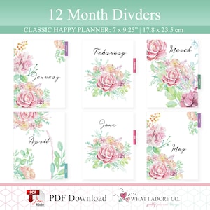 HAPPY PLANNER DIVIDERS Printable Double Sided Vintage Floral Planner 12 month tabs Planner Monthly Divider Printable Monthly dashboard image 5