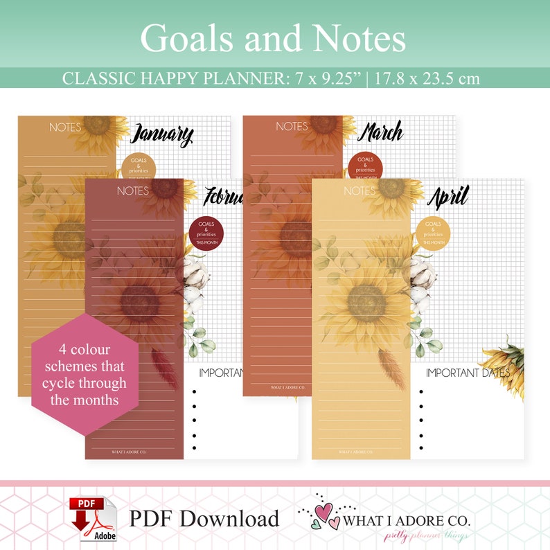 HAPPY PLANNER DIVIDERS with Notes Printable Double Sided Sunflower Fall Planner Dividers Planner Monthly Dividers Printable image 4