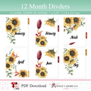 HAPPY PLANNER DIVIDERS with Notes Printable Double Sided Sunflower Fall Planner Dividers Planner Monthly Dividers Printable image 5