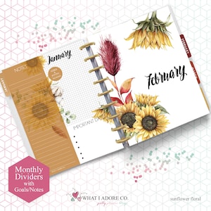 HAPPY PLANNER DIVIDERS with Notes Printable Double Sided Sunflower Fall Planner Dividers Planner Monthly Dividers Printable image 1