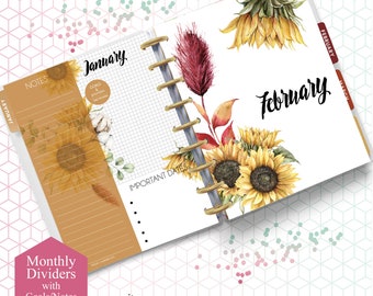 HAPPY PLANNER DIVIDERS with Notes Printable | Double Sided Sunflower Fall Planner Dividers | Planner Monthly Dividers Printable