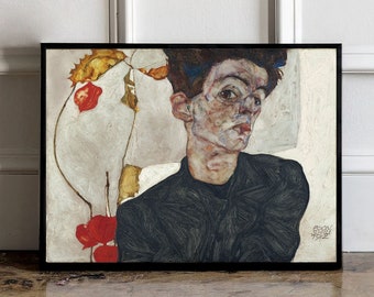 Egon Schiele print, Self-Portrait with Physalis (1912), Egon Schiele wall decor, Egon Schiele poster, Egon Schiele wall art