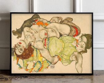 Egon Schiele Female Lovers (1915) Druck, Egon Schiele Druck, Egon Schiele Poster, Egon Schiele Wandkunst, Kunst reproduktion Frauen Liebhaber