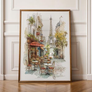 Aquarelle de café français, impression d&#39;art aquarelle paysage urbain de Paris, estampes de cuisine française, art mural Français, croquis de voyage, impressions d&#39;art Français