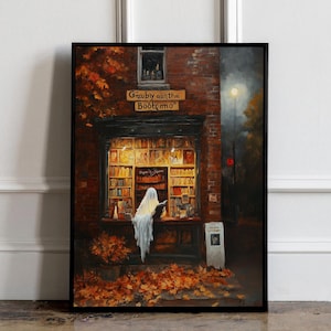Stampa di Ghost Reading Book, Poster d'arte vintage, Dark Academia, Fantasma inquietante, Decorazioni di Halloween, Pittura gotica vittoriana, Arte Cottagecore