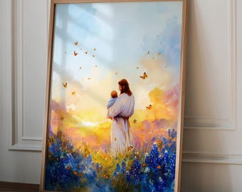 Christian Pregnancy Loss Memorial Print, Jesus Holding Baby Wall Art, Miscarriage Infant Loss Sympathy Gift, Comforting Faith Poster