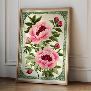 Summer Pink Peony Painting, Colourful Quirky Handrawn Peonies Art, Bright Colourful Art Print, Gallery Wall, Farmhouse Decor, Gift Idea