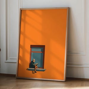 Orange Minimalist Wall Art, Aesthetic Home Decor Painting, Warm Sunny Colorful Print, Book Lover Home decor poster, Dopamine Decor