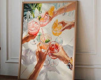 Stylish Cocktail Bar Print, Wall Art for Cocktail Party, Elegant Drink print, Martini print, bar cart decor, Preppy dorm decor, funky Print