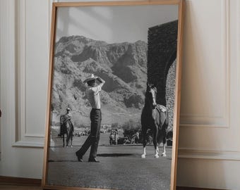 Vintage Golf Print Black and White Cowboy Golf Poster Retro Western Golf Wall Art Mid Century Desert Golf Course Decor Gift for Golfer