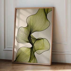 Grüner abstrakter Kunstdruck, Japandi Minimalist-Wanddekor, grünes Wohndekorplakat, elegante Galerie-Wandkunst, Weinlese-Kunstwerk im japanischen Stil