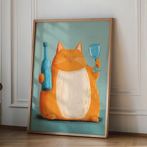 バーカート装飾プリント、猫のポスター、ワインプリント、レトロなキッチン装飾、トレンディなウォールアート、乾杯プリント、ダイニングルームプリント、猫好きのギフト
