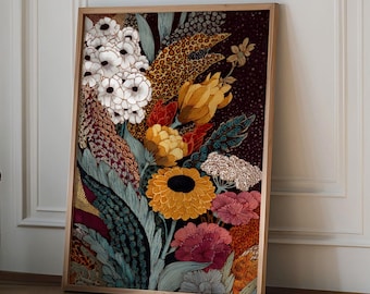Lámina botánica abstracta, arte floral silvestre, decoración boho para el hogar, póster con pintura de flores silvestres, lámina de flores de primavera, arte floral para la pared